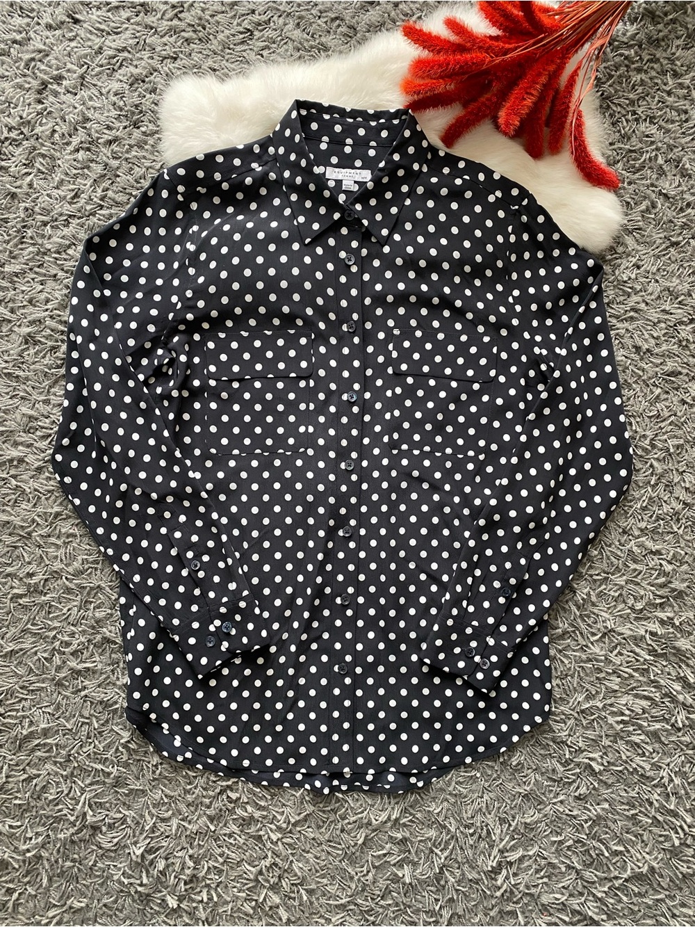 Equipment Femme Black & White Polka Dot Silk Button-Down Shirt